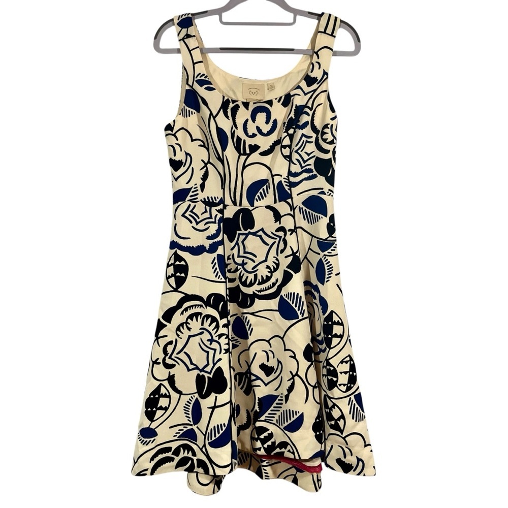 Vanessa Virginia Blue and Cream Patterned Sleeveless Dress